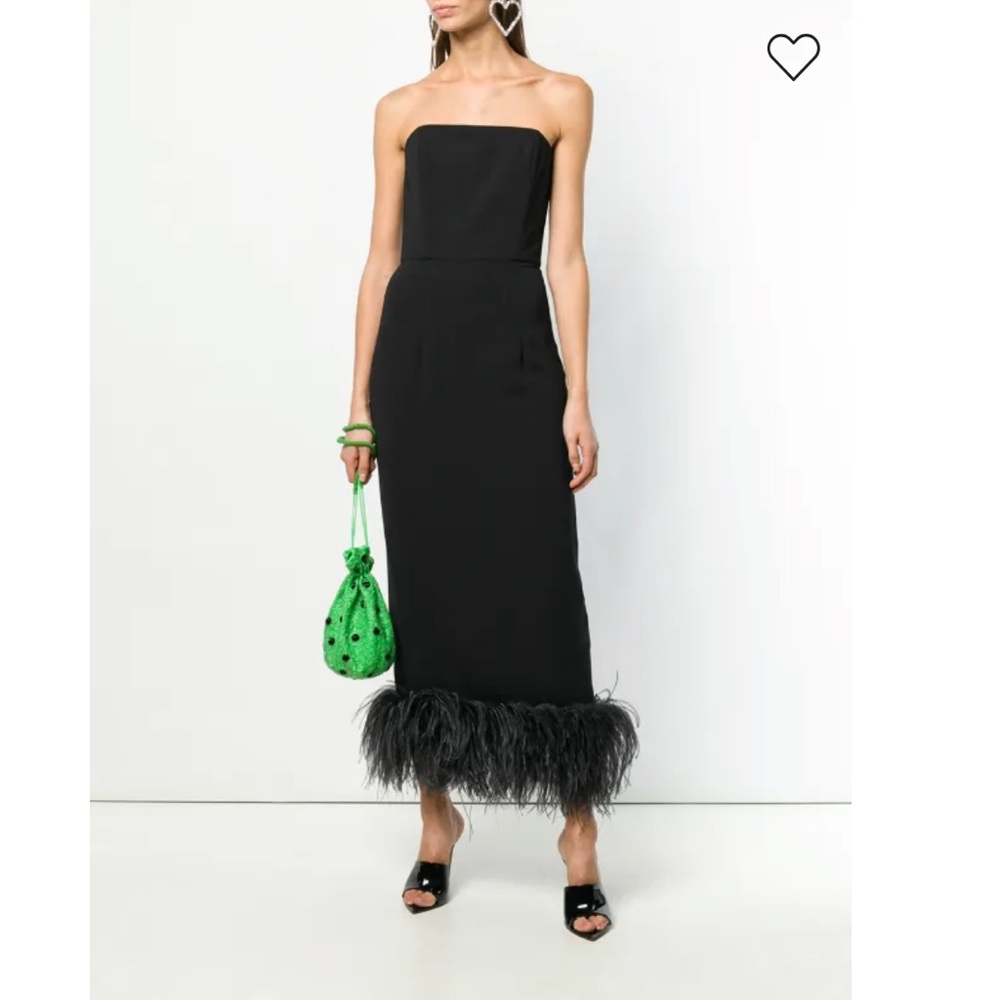 Strapless Black Feather-Hem Midi Dress - UK 6 - US 2 see size chart